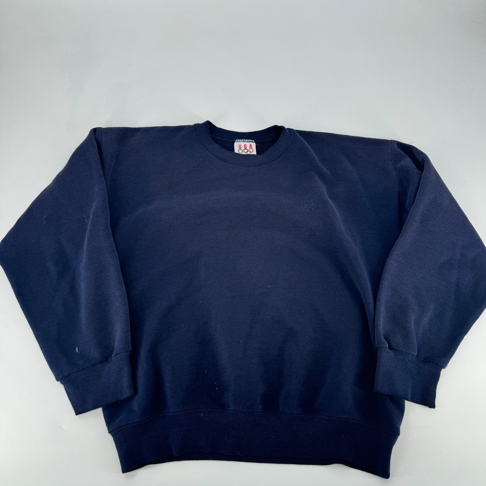 Vintage‎ USA Olympics Crewneck Sweatshirt Navy Blue Embroidered Mens Large USA